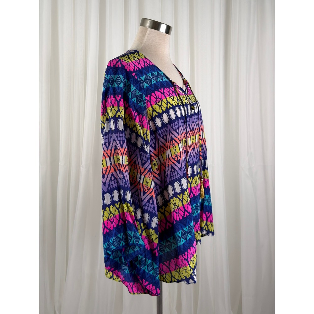 Alice & Trixie Geometric Print Bell Sleeve Boho Blouse‎ Womens Silk Size M - Picture 4 of 9